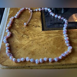 Natural Freshwater Pearl Pink Tourmaline Sterling Silver Necklace
